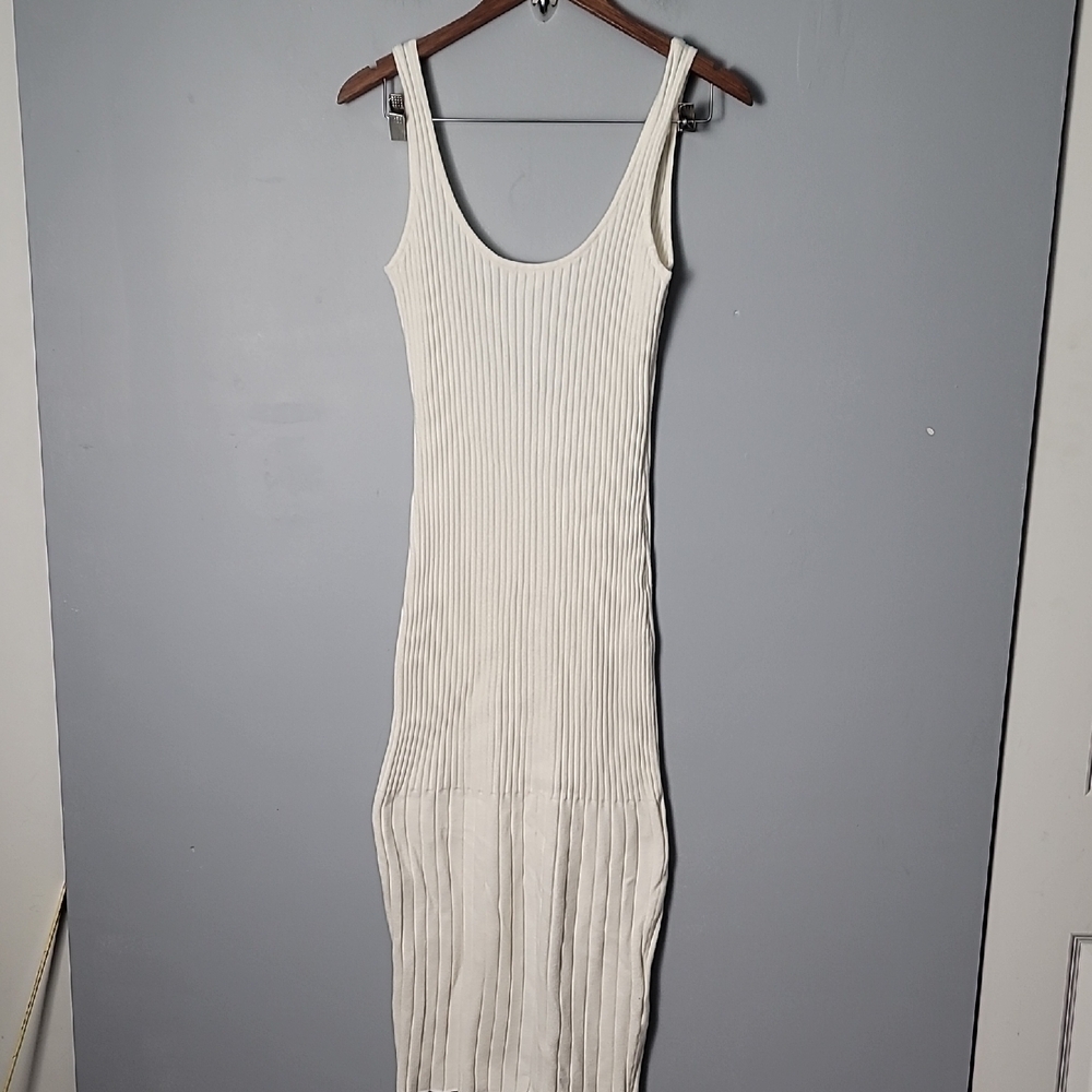 Open Edit Cream Ribbed Sleeveless Fitted Dress - Picture 2 of 7